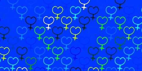 Light Blue, Green vector backdrop with woman's power symbols.