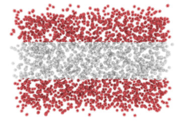 National flag of Austria in the form of 3D rendering of coronavirus models.
