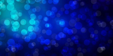 Dark BLUE vector layout with circle shapes. Abstract decorative design in gradient style with bubbles. New template for a brand book.