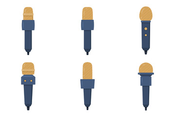 Set of microphones vector flat illustration