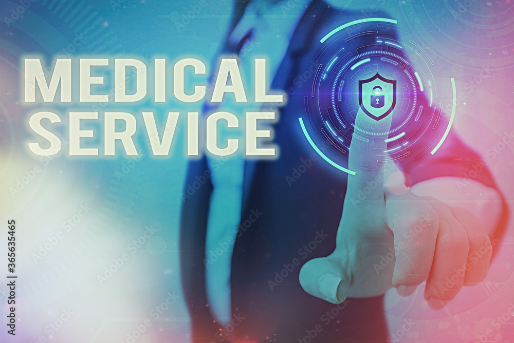 Aufkleber conceptual hand writing showing medical service. concept meaning care and treatment provided by a li