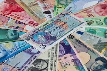 Fototapeta na wymiar Northern Ireland Pound with other world currencies.