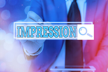 Writing note showing Impression. Business concept for an idea and feeling or opinion about...