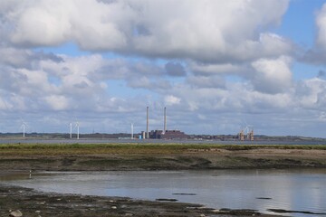 Fototapeta na wymiar A view of Moneypoint Power Station, taken from across the Shannon River in County Clare, Ireland.