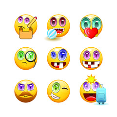 Set Abstract Collection Yellow Smiles Emotiocons Vector Design Style Icons Face Expression