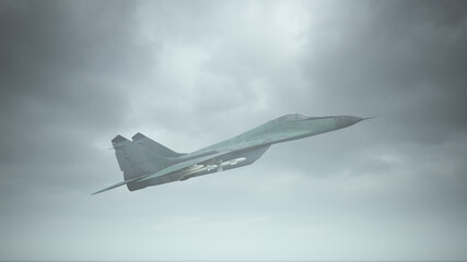 Fototapeta na wymiar Tactical Jet Fighter Aircraft Flying Low Overcast Day 3d illustration 3d render