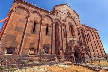 Main entrance gate of the  Cathedral in Ani monuments, Kars, Turkey. The interior contains several progressive features that give to it the appearance of Gothic architecture.