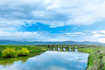 The historical Oznu (Karaz) stone bridge in Erzurum, Turkey.