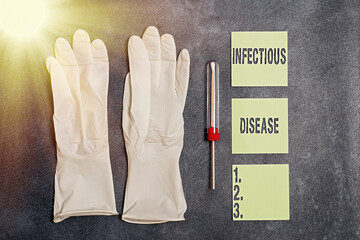 Writing note showing Infectious Disease. Business concept for caused by pathogenic microorganism,...