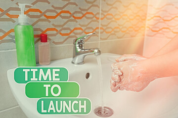 Conceptual hand writing showing Time To Launch. Concept meaning Business StartUp, planning and...