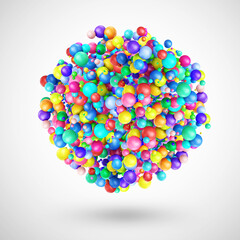 Sphere consist of multicolor balls on gray background