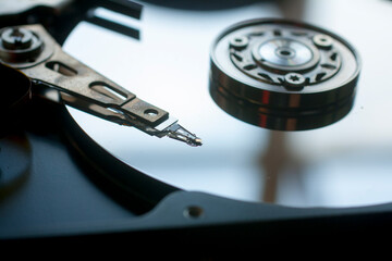 Macro photo of hard disk drive close up