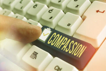 Word writing text Compassion. Business photo showcasing empathy and concern for the pain or...