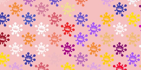 Light pink, yellow vector background with covid-19 symbols.