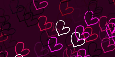 Light Pink vector background with Shining hearts.