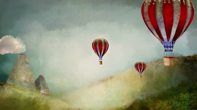 background, closed animation, animation balloons in the air balloon trip animated picture for travel sitebig balloons in the sky Adventure blue sky the clouds wide plain rolling in the clouds looped a