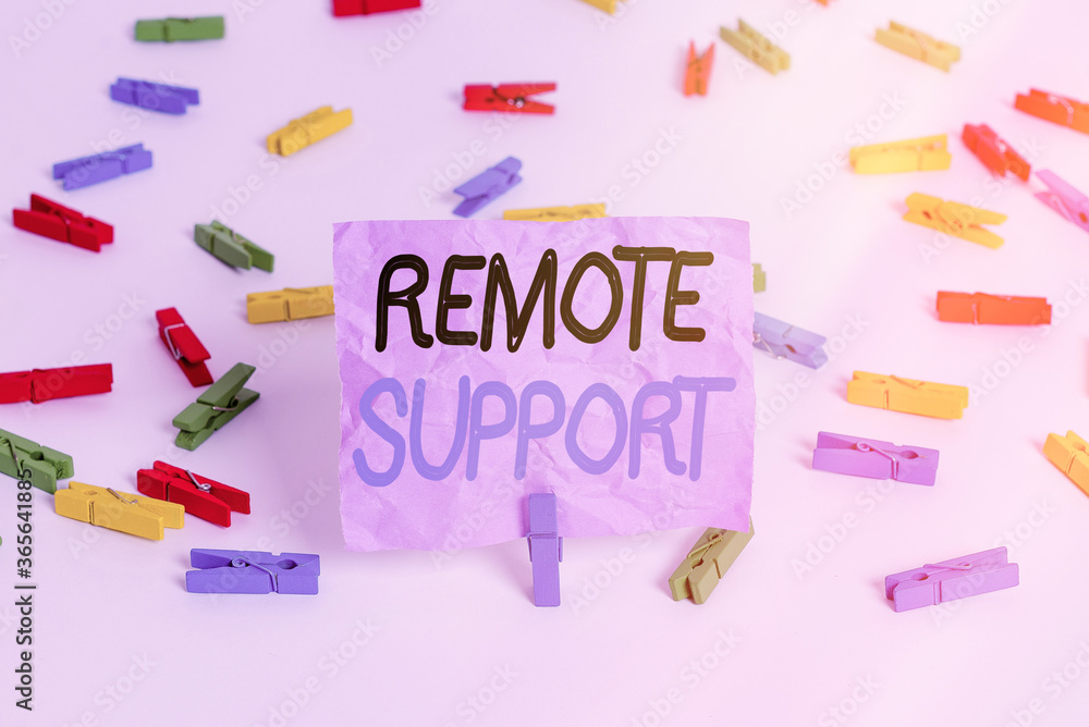 Poster writing note showing remote support. business concept for type of secure service, which permits repr