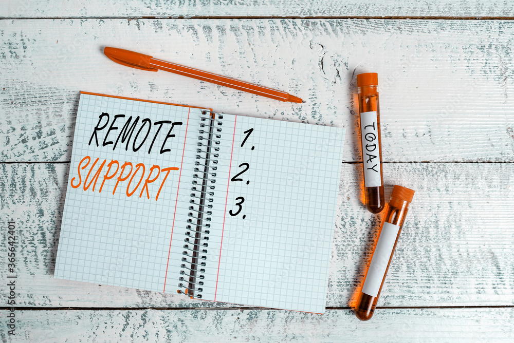 Poster conceptual hand writing showing remote support. concept meaning type of secure service, which permit