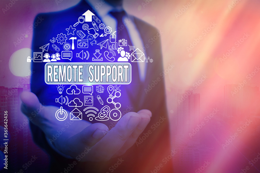 Poster word writing text remote support. business photo showcasing type of secure service, which permits re
