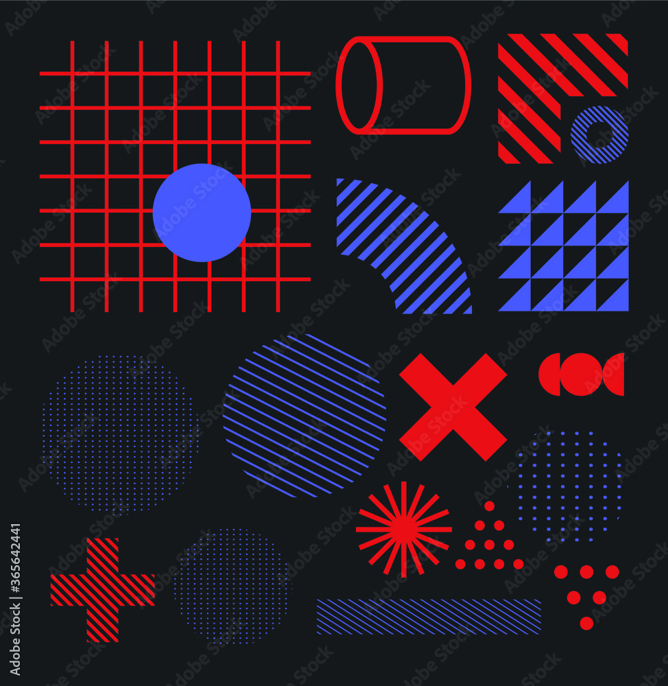 Poster set of minimal abstract universal geometric elements and shapes for design. modern neo-memphis compo