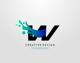 Letter W Water Splash Logo. Modern Techno Alphabet Splatter Icon, Template Design.
