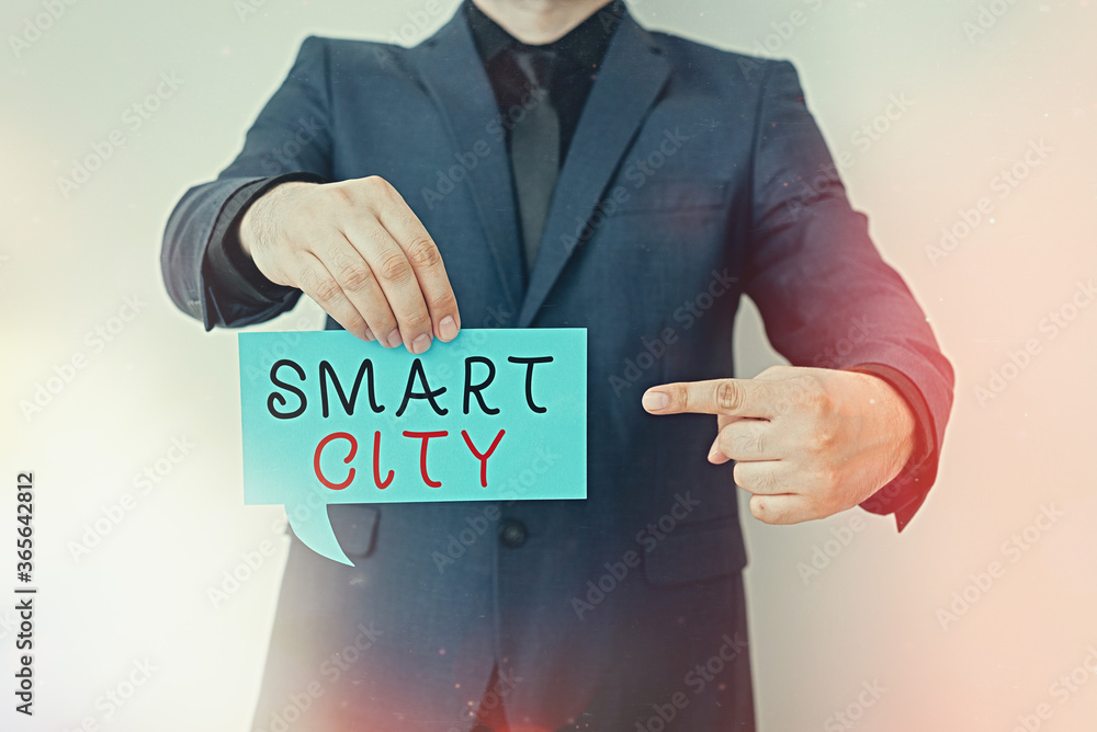 Poster handwriting text smart city. conceptual photo an urban area that uses communication technologies to 