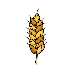 Grain crop doodle icon. Stylized emblem of barley, wheat. Vertical ear of plant for packaging design. Color illustration for bakery, brewing, farming. Cartoon isolated vector, white background