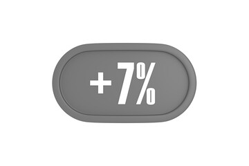 7 Percent increase 3d sign in grey color isolated on white background, 3d illustration.