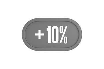 10 Percent increase 3d sign in grey color isolated on white background, 3d illustration.