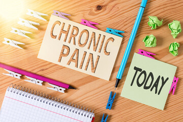 Word writing text Chronic Pain. Business photo showcasing discomfort that persists or progresses...