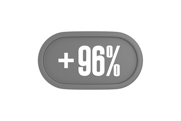 96 Percent increase 3d sign in grey color isolated on white background, 3d illustration.