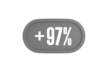 97 Percent increase 3d sign in grey color isolated on white background, 3d illustration.