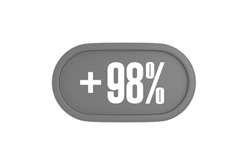 98 Percent increase 3d sign in grey color isolated on white background, 3d illustration.