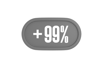 99 Percent increase 3d sign in grey color isolated on white background, 3d illustration.
