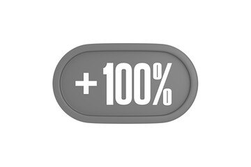100 Percent increase 3d sign in grey color isolated on white background, 3d illustration.