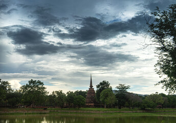 an ancient of Buddhist temple in Sukhothai historical park, Thailand