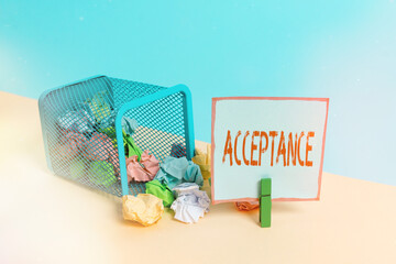 Word writing text Acceptance. Business photo showcasing when you agree to take something officially...