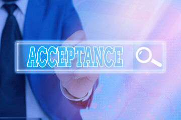 Handwriting text writing Acceptance. Conceptual photo when you agree to take something officially...