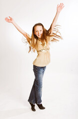 girl jumps on a white background