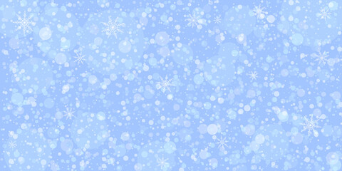 Snowflakes. Snow, snowfall. Falling scattered white snowflakes on a gradient background. Vector