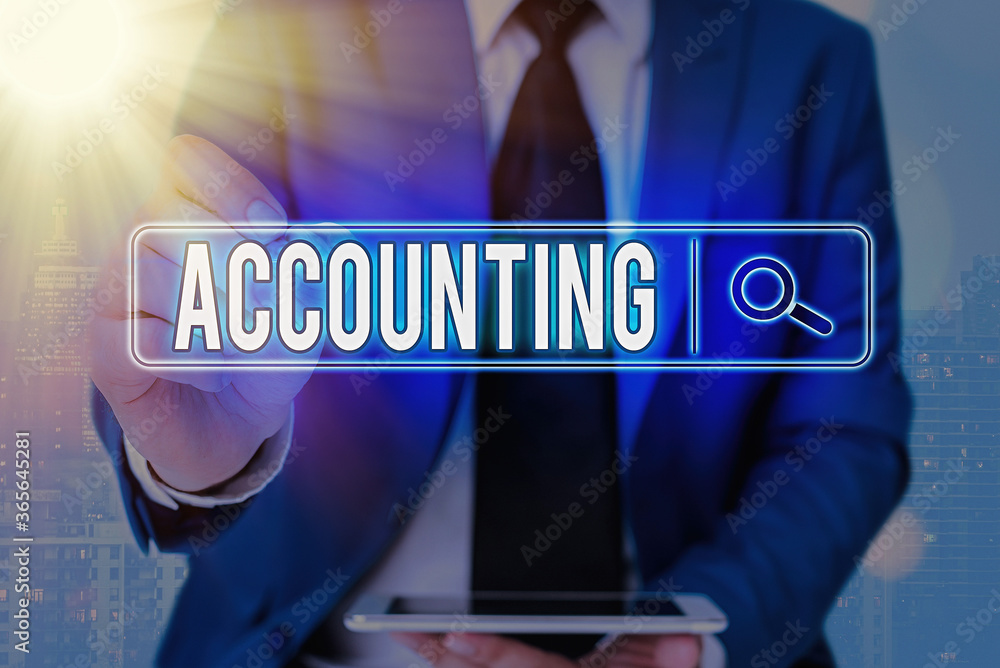 Poster writing note showing accounting. business concept for the documentation of financial transactions re