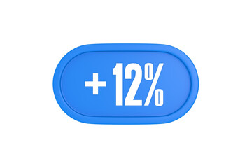 12 Percent increase 3d sign in light blue color isolated on white background, 3d illustration.