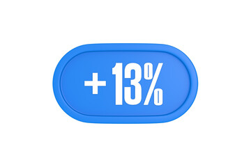 13 Percent increase 3d sign in light blue color isolated on white background, 3d illustration.