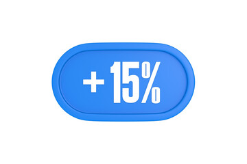 15 Percent increase 3d sign in light blue color isolated on white background, 3d illustration.