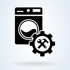 Washing machine repair service vector illustration in flat style. Plumbing services, household appliances repair icon.