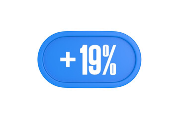 19 Percent increase 3d sign in light blue color isolated on white background, 3d illustration.