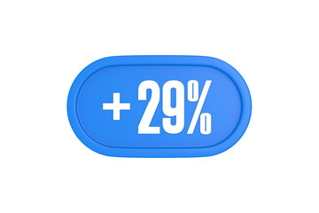 29 Percent increase 3d sign in light blue color isolated on white background, 3d illustration.