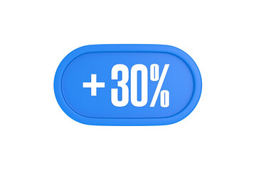 30 Percent increase 3d sign in light blue color isolated on white background, 3d illustration.