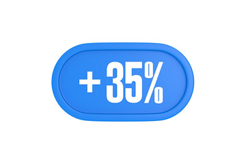 35 Percent increase 3d sign in light blue color isolated on white background, 3d illustration.