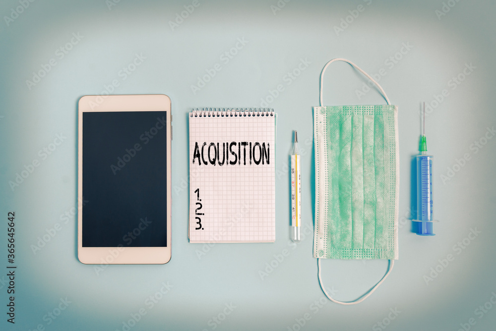 Poster writing note showing acquisition. business concept for typically purchased or obtained through a lib